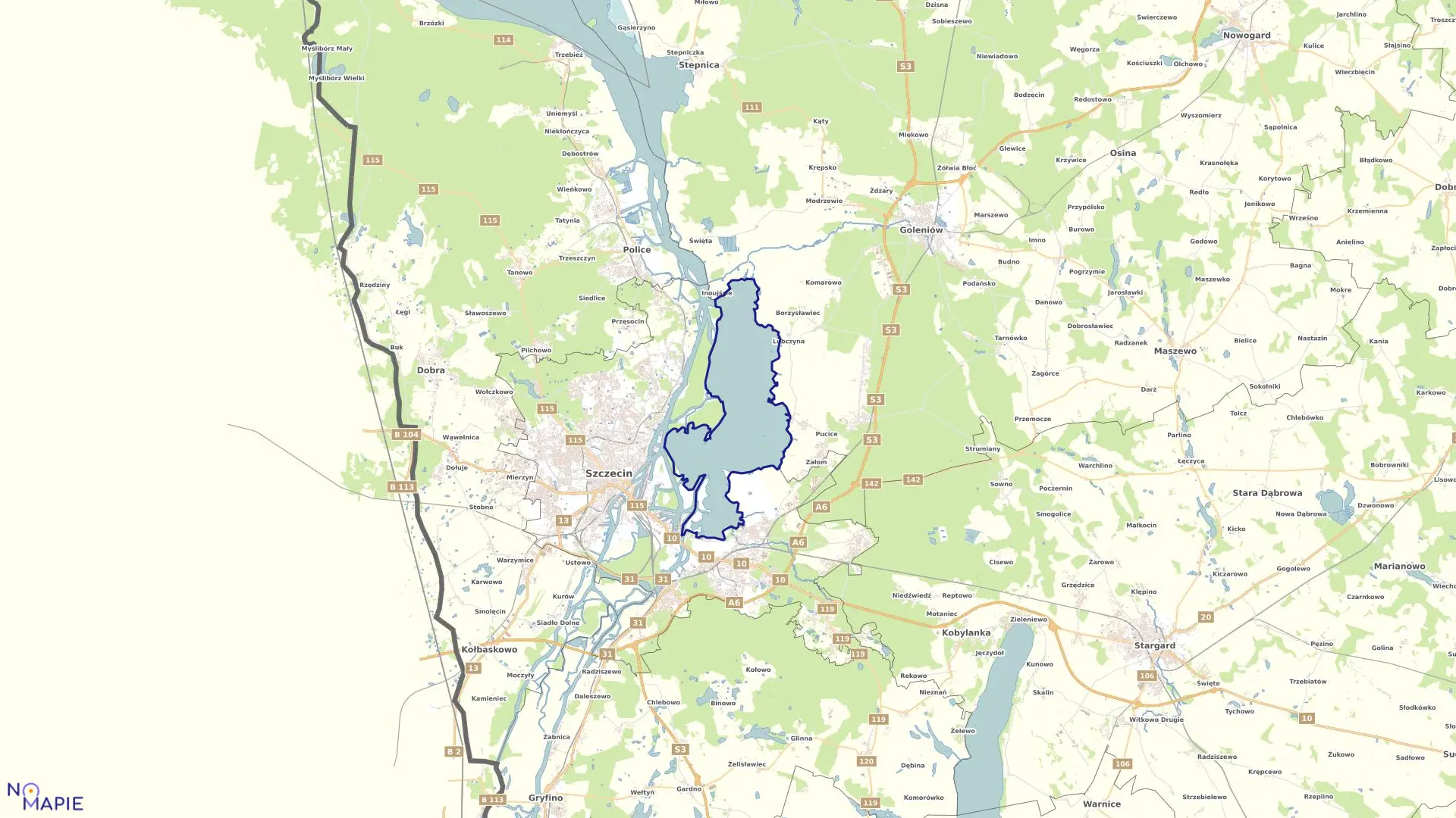 Mapa obrębu Dąbie 1 w mieście Szczecin