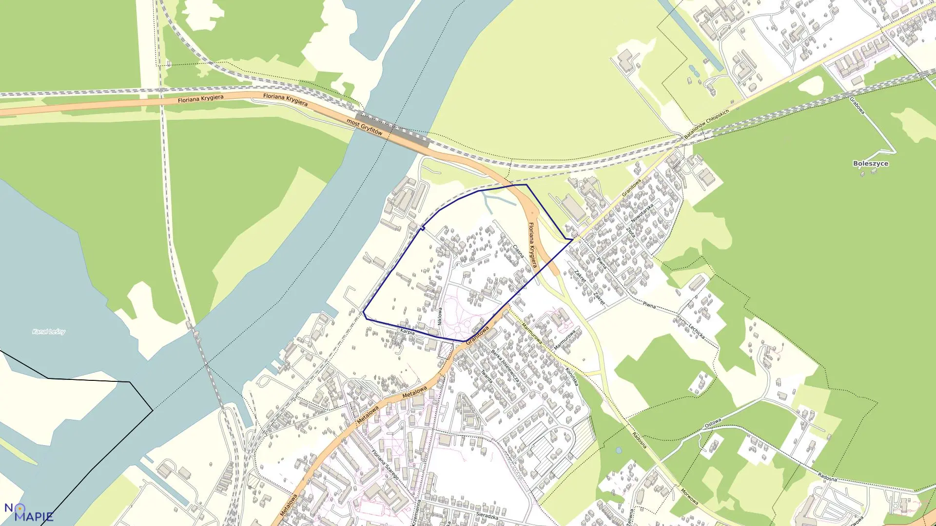 Mapa obrębu Dąbie 110 w mieście Szczecin