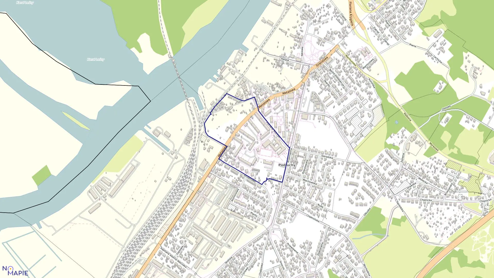 Mapa obrębu Dąbie 122 w mieście Szczecin