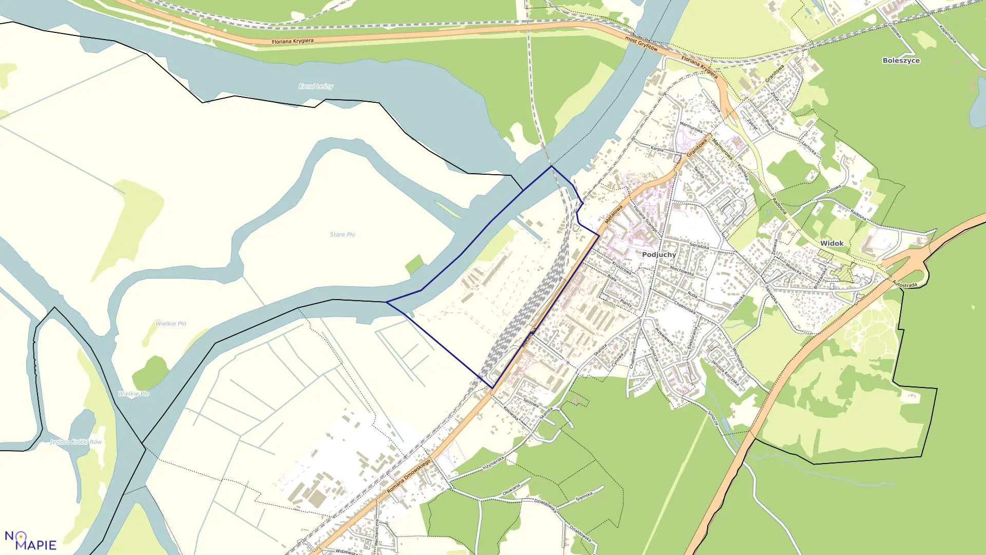 Mapa obrębu Dąbie 124 w mieście Szczecin