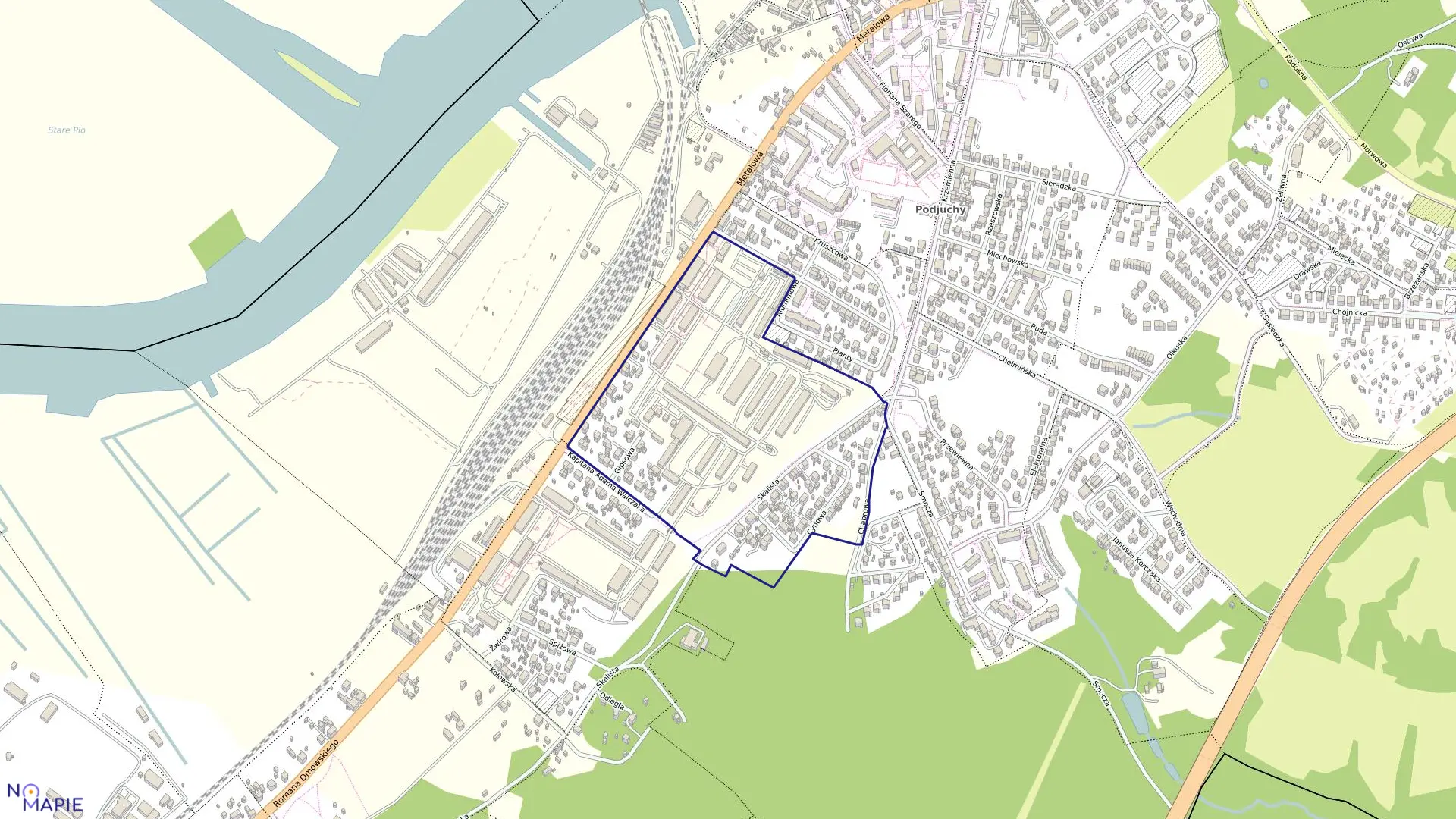 Mapa obrębu Dąbie 125 w mieście Szczecin