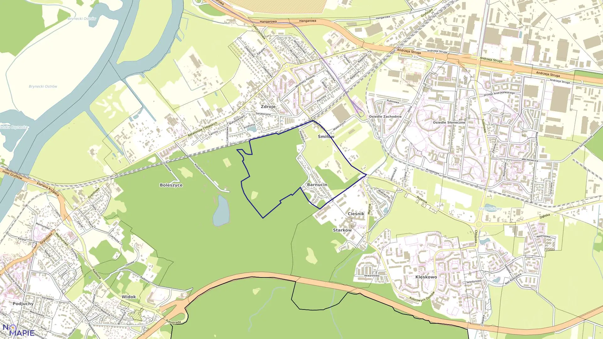 Mapa obrębu Dąbie 162 w mieście Szczecin