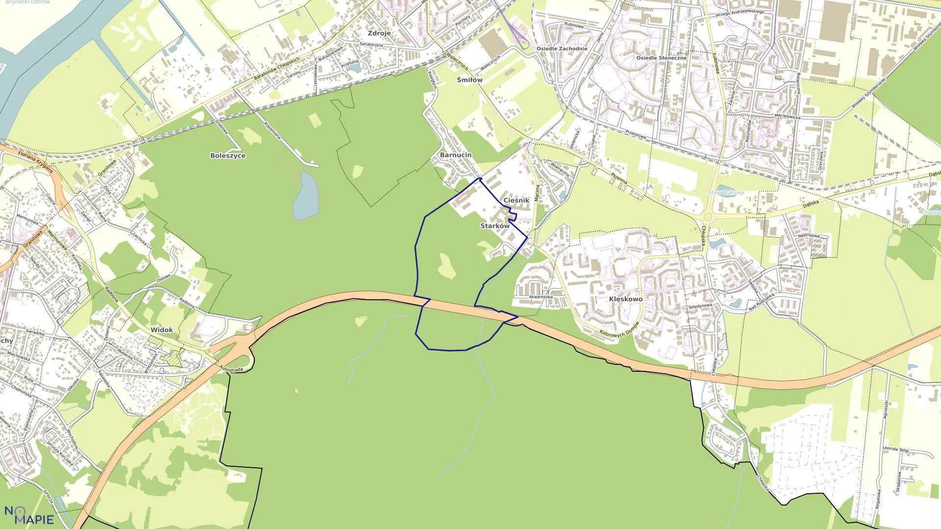 Mapa obrębu Dąbie 163 w mieście Szczecin