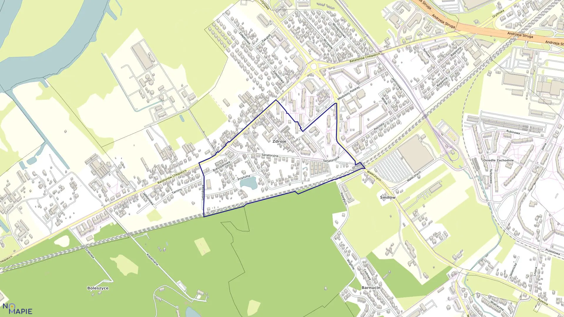 Mapa obrębu Dąbie 168 w mieście Szczecin