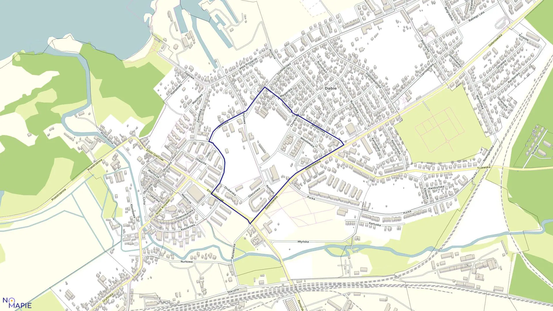 Mapa obrębu Dąbie 25 w mieście Szczecin