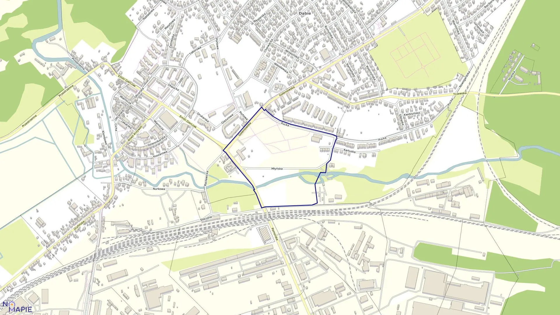 Mapa obrębu Dąbie 33 w mieście Szczecin