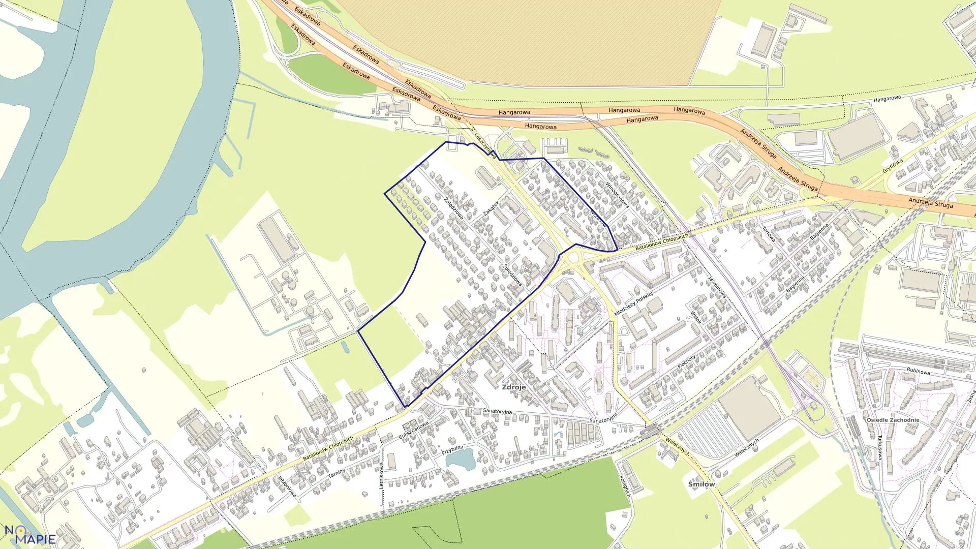 Mapa obrębu Dąbie 43 w mieście Szczecin