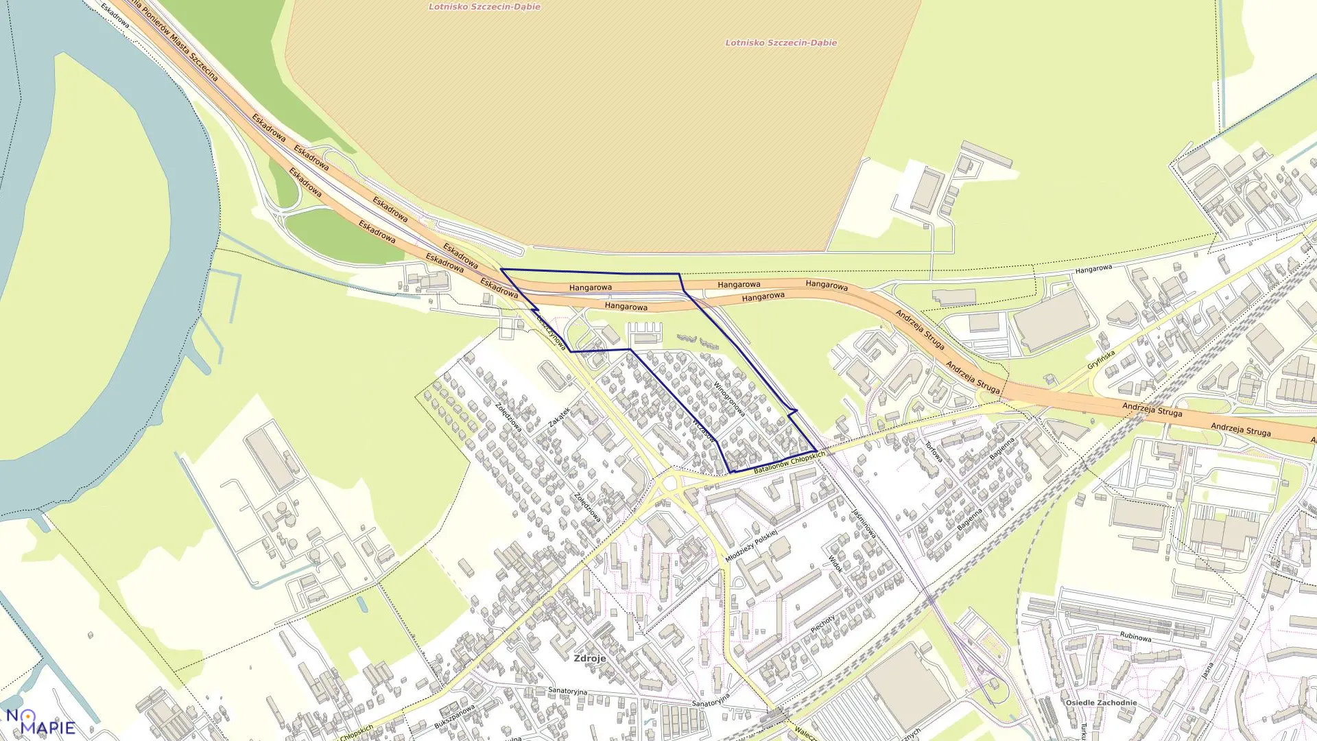 Mapa obrębu Dąbie 44 w mieście Szczecin