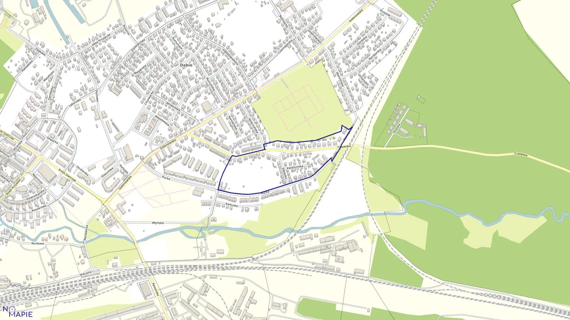 Mapa obrębu Dąbie 57 w mieście Szczecin