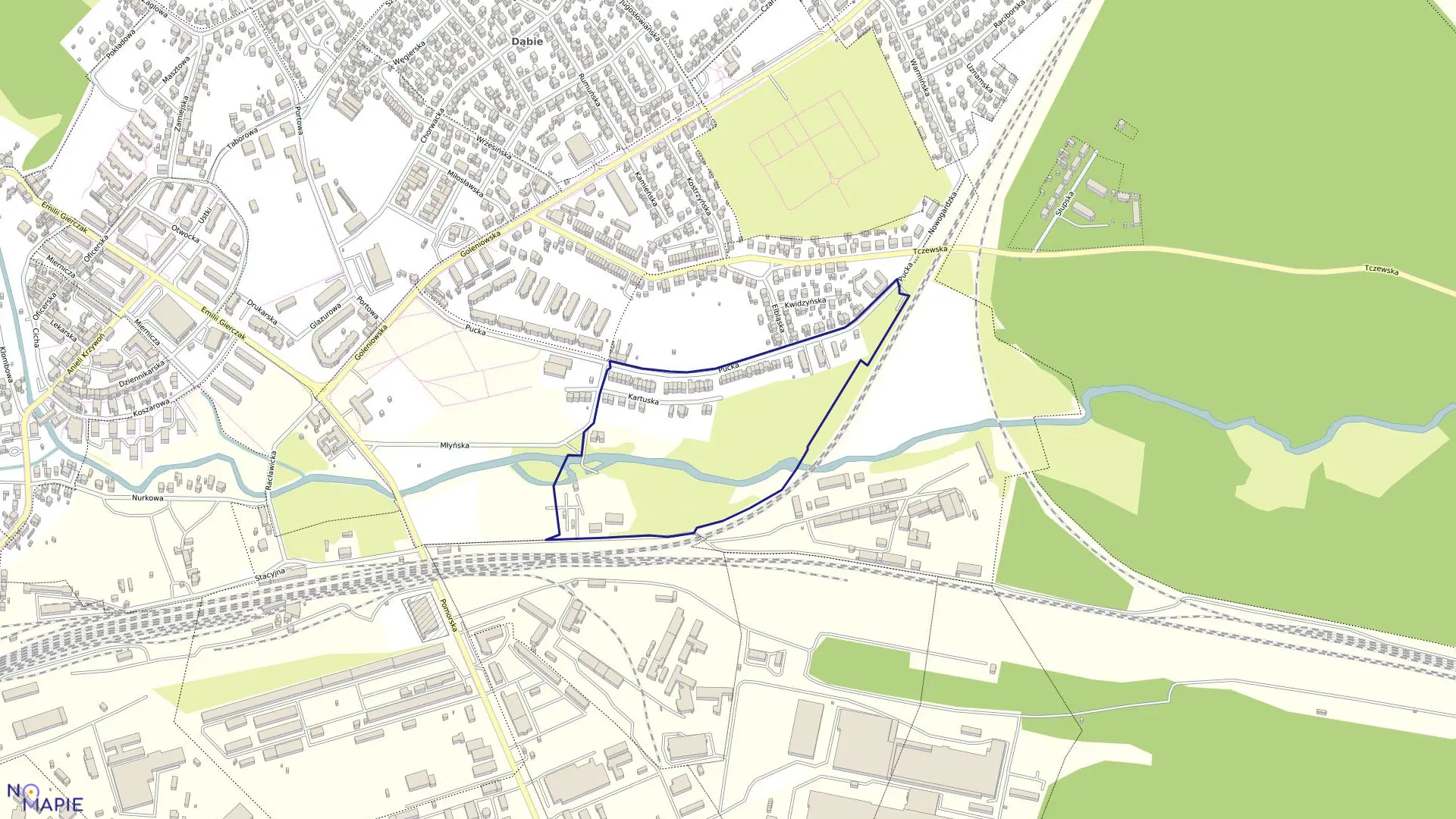 Mapa obrębu Dąbie 58 w mieście Szczecin