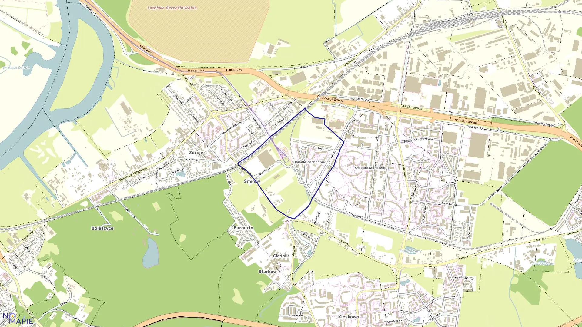 Mapa obrębu Dąbie 76 w mieście Szczecin