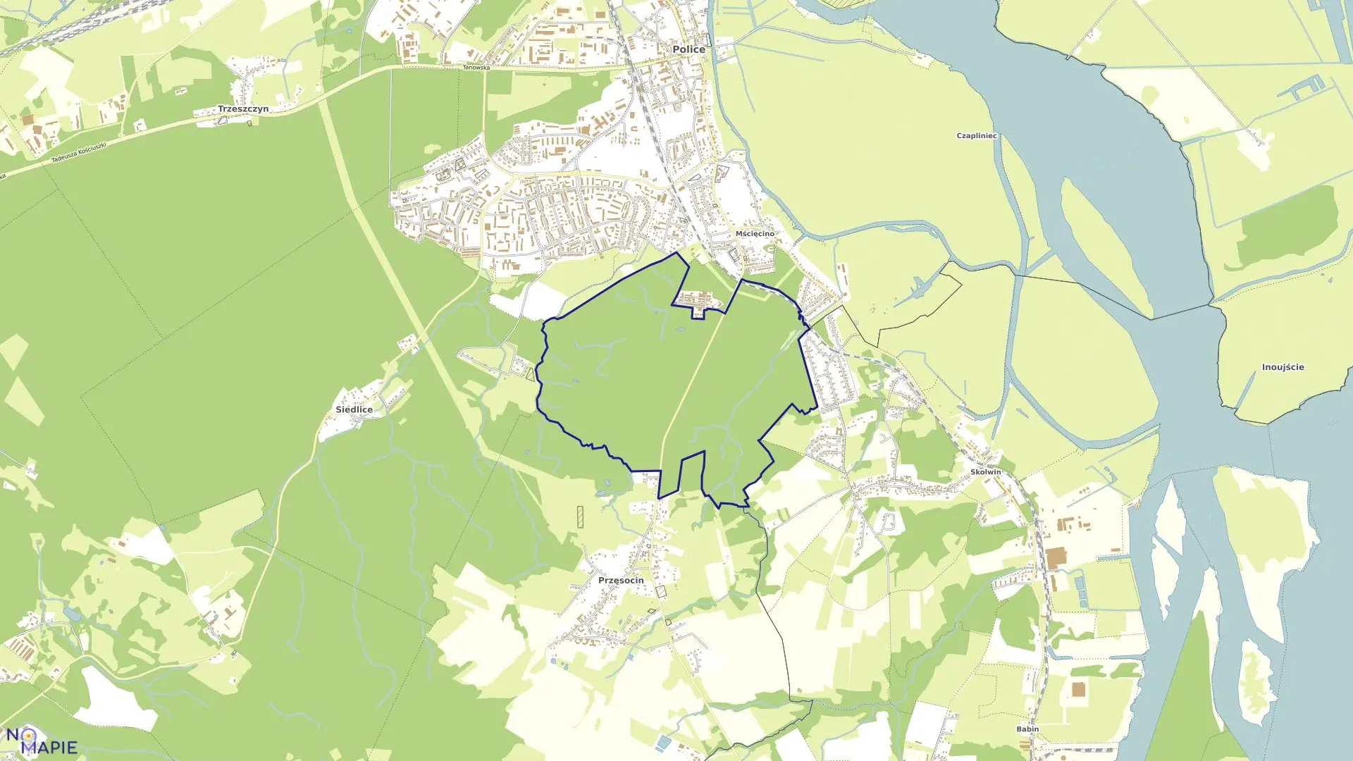 Mapa obrębu Nad Odrą 17 w mieście Szczecin