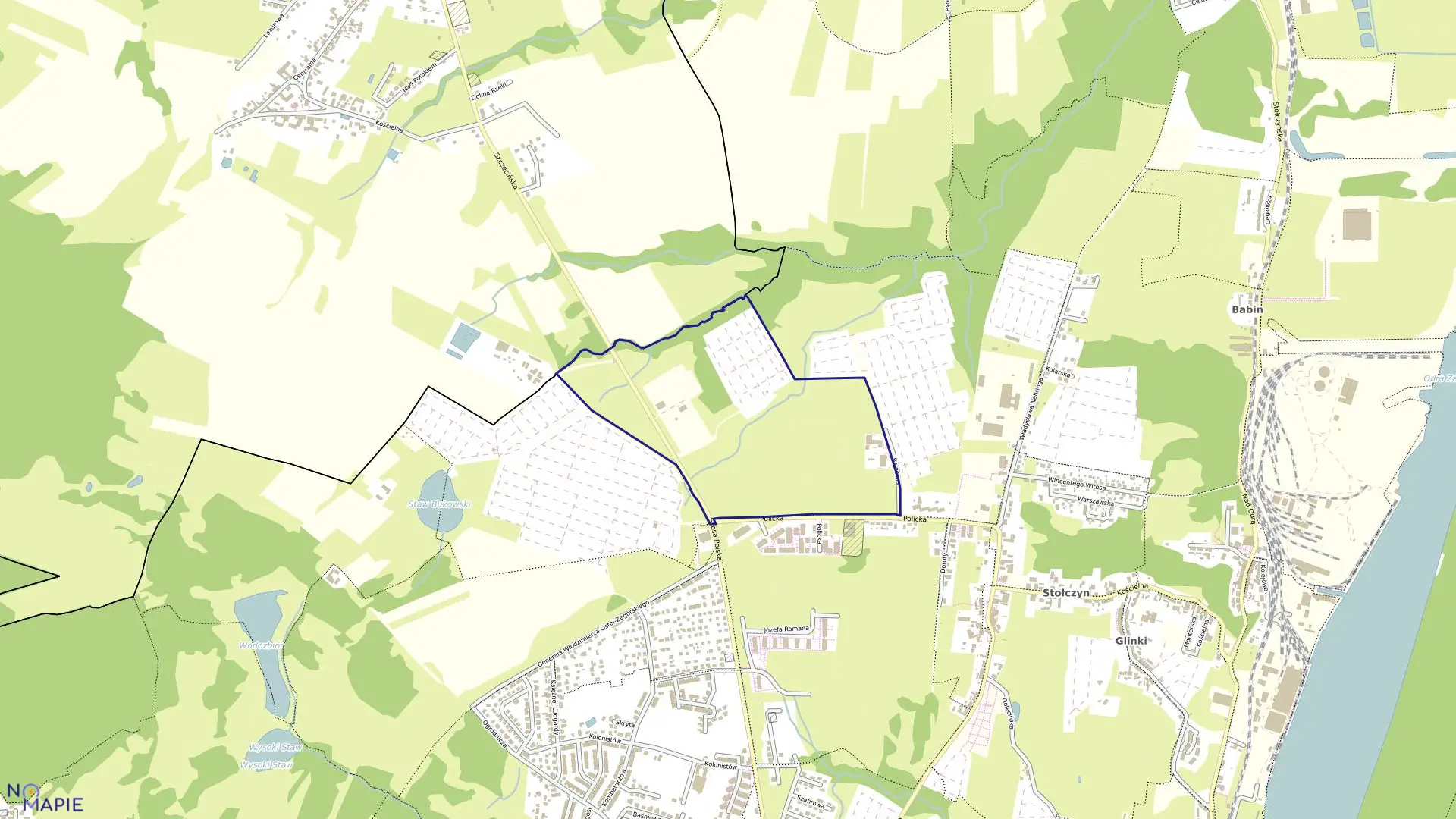 Mapa obrębu Nad Odrą 203 w mieście Szczecin