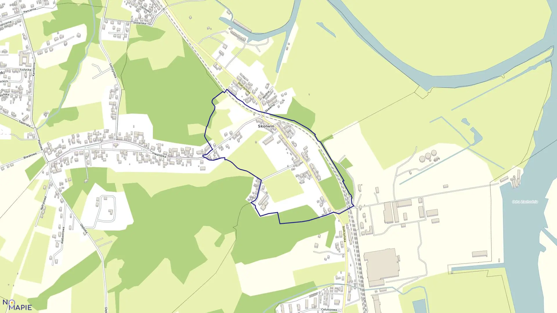 Mapa obrębu Nad Odrą 21 w mieście Szczecin