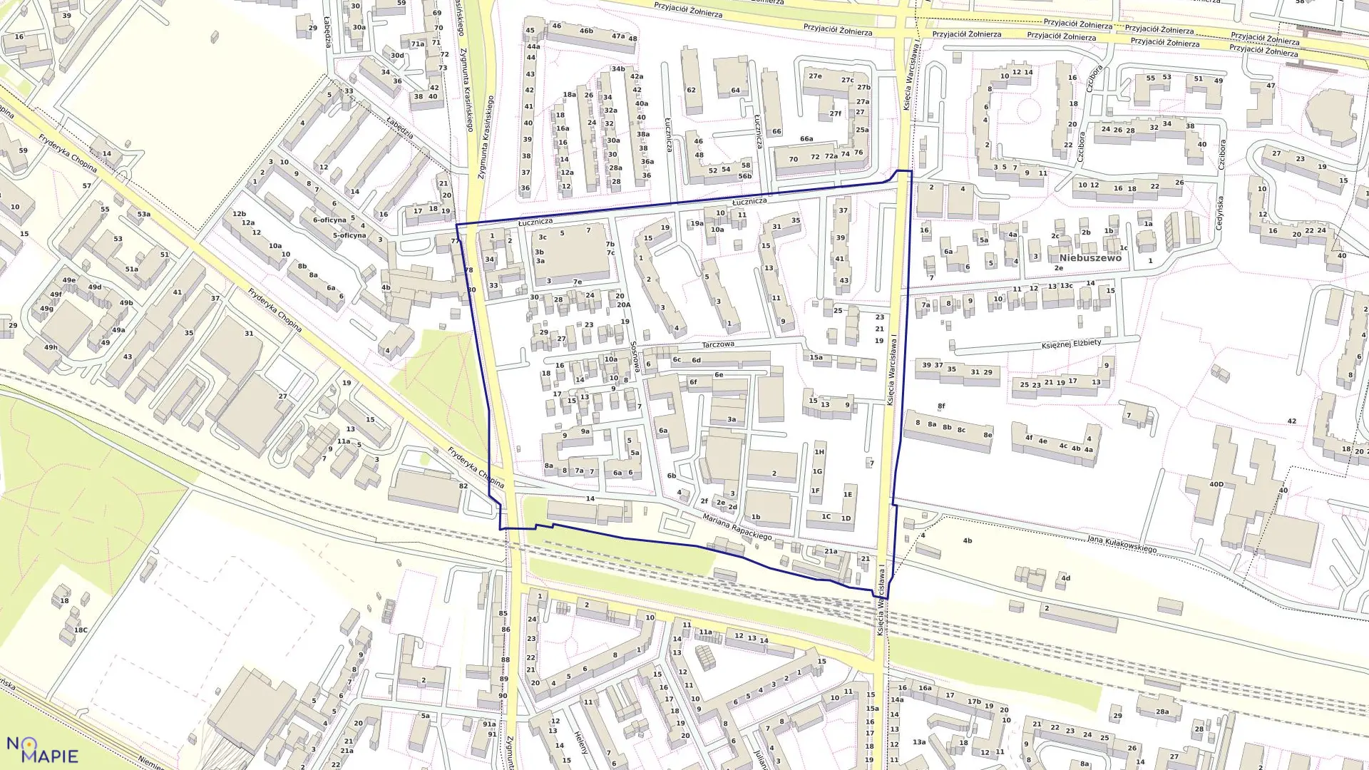 Mapa obrębu Nad Odrą 28 w mieście Szczecin