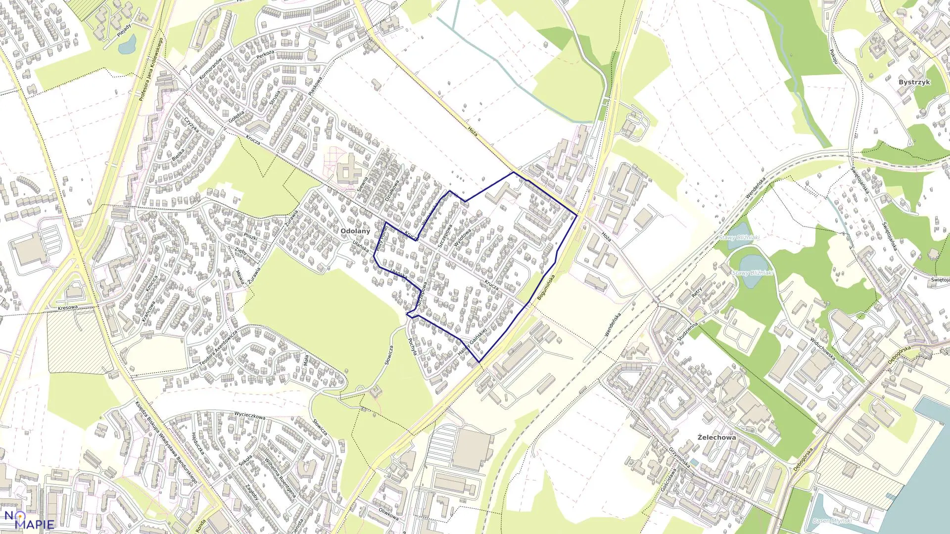 Mapa obrębu Nad Odrą 36 w mieście Szczecin