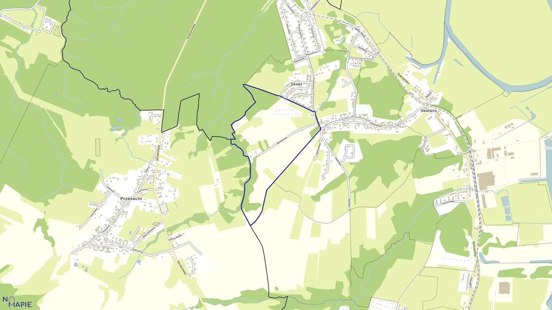 Mapa obrębu Nad Odrą 45 w mieście Szczecin