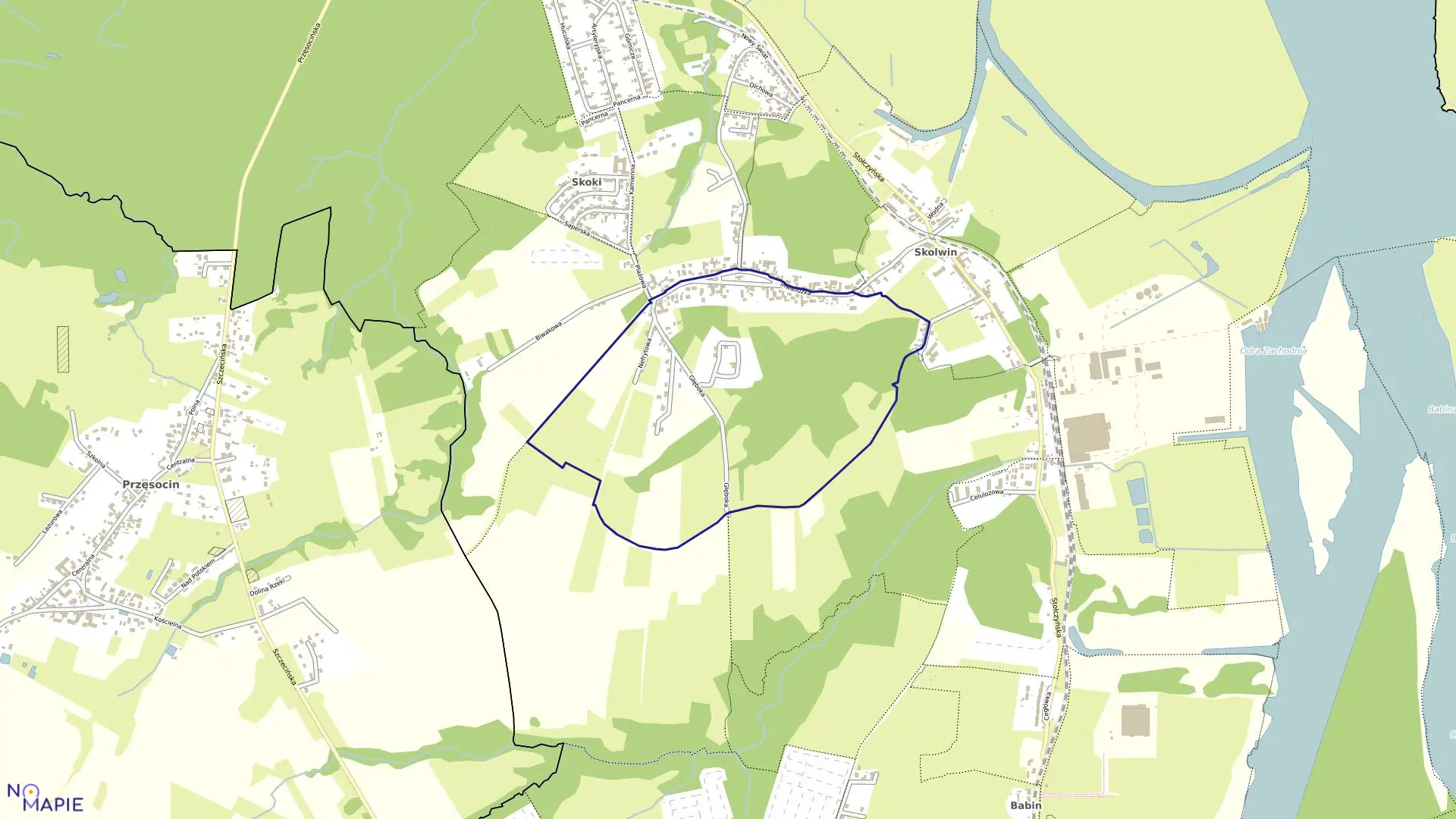 Mapa obrębu Nad Odrą 46 w mieście Szczecin