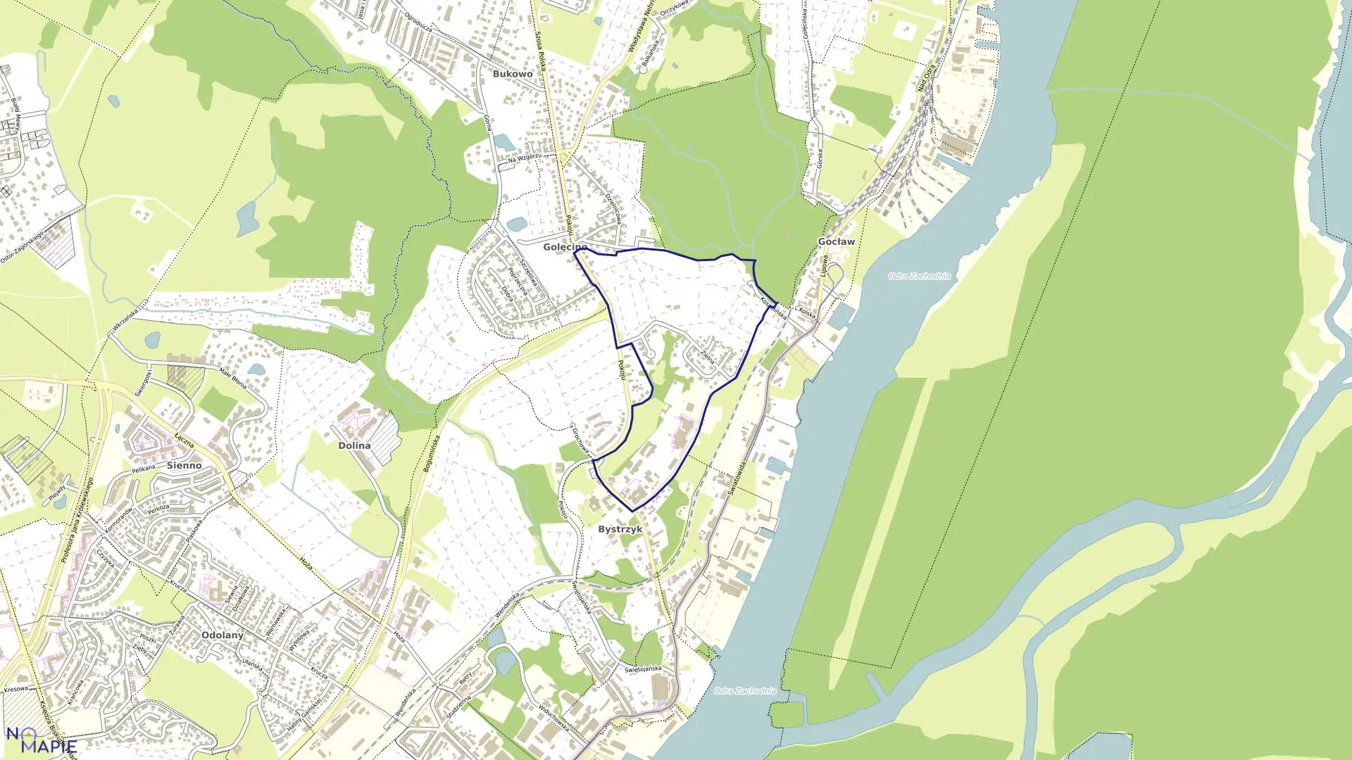 Mapa obrębu Nad Odrą 89 w mieście Szczecin