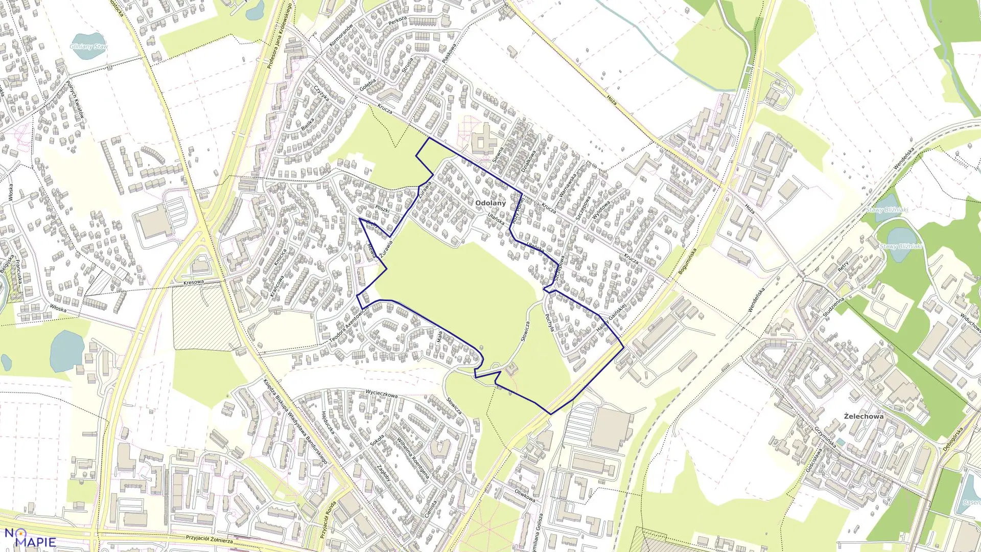 Mapa obrębu Nad Odrą 95 w mieście Szczecin