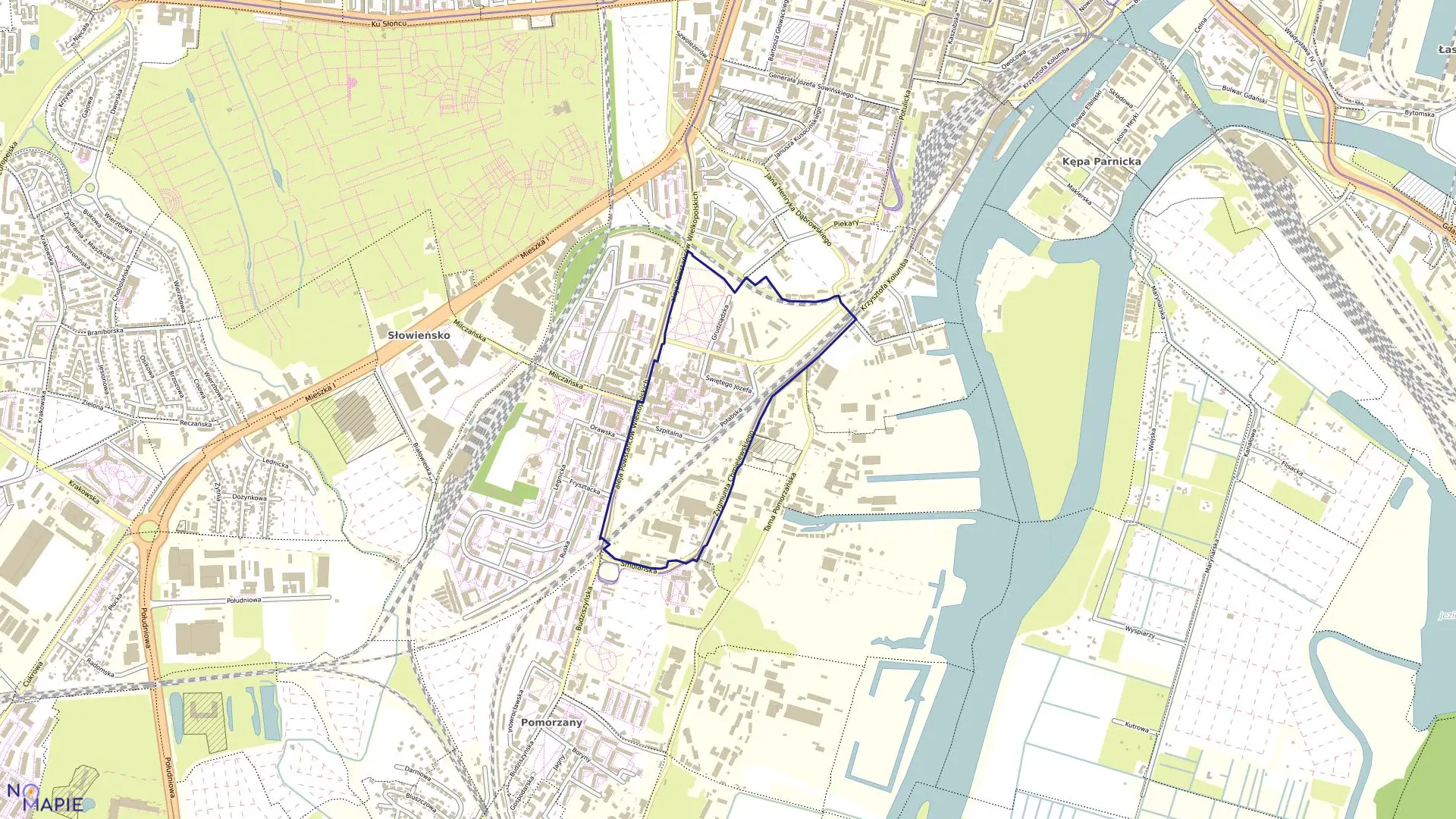 Mapa obrębu Śródmieście 57 w mieście Szczecin